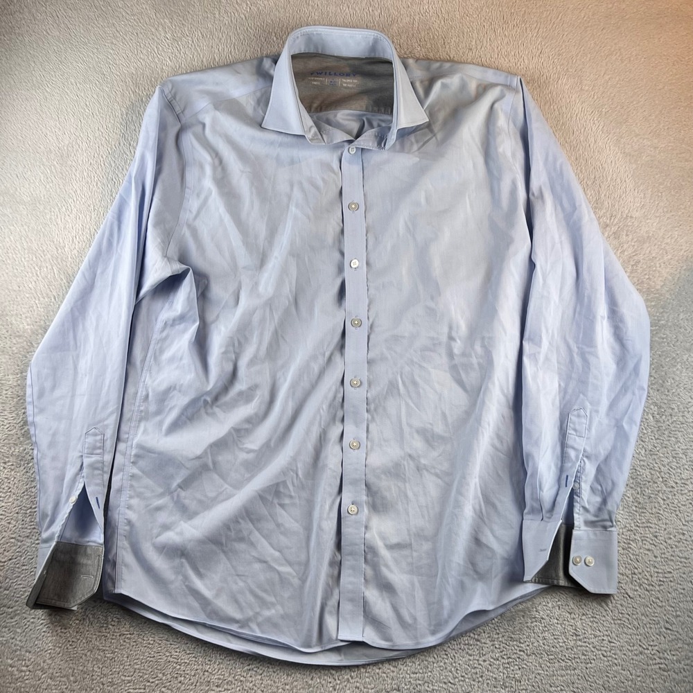 Twillory Performance Fabric Dress Shirt Light Blue Trim Fit 17 36-37 Mens
